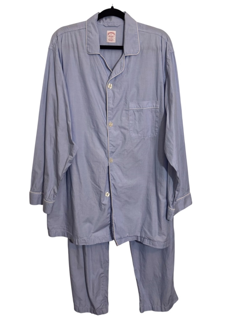 Brooks Brothers Size X-Large Blue Pajama Set Shirt Pants Cotton Lounge Pockets